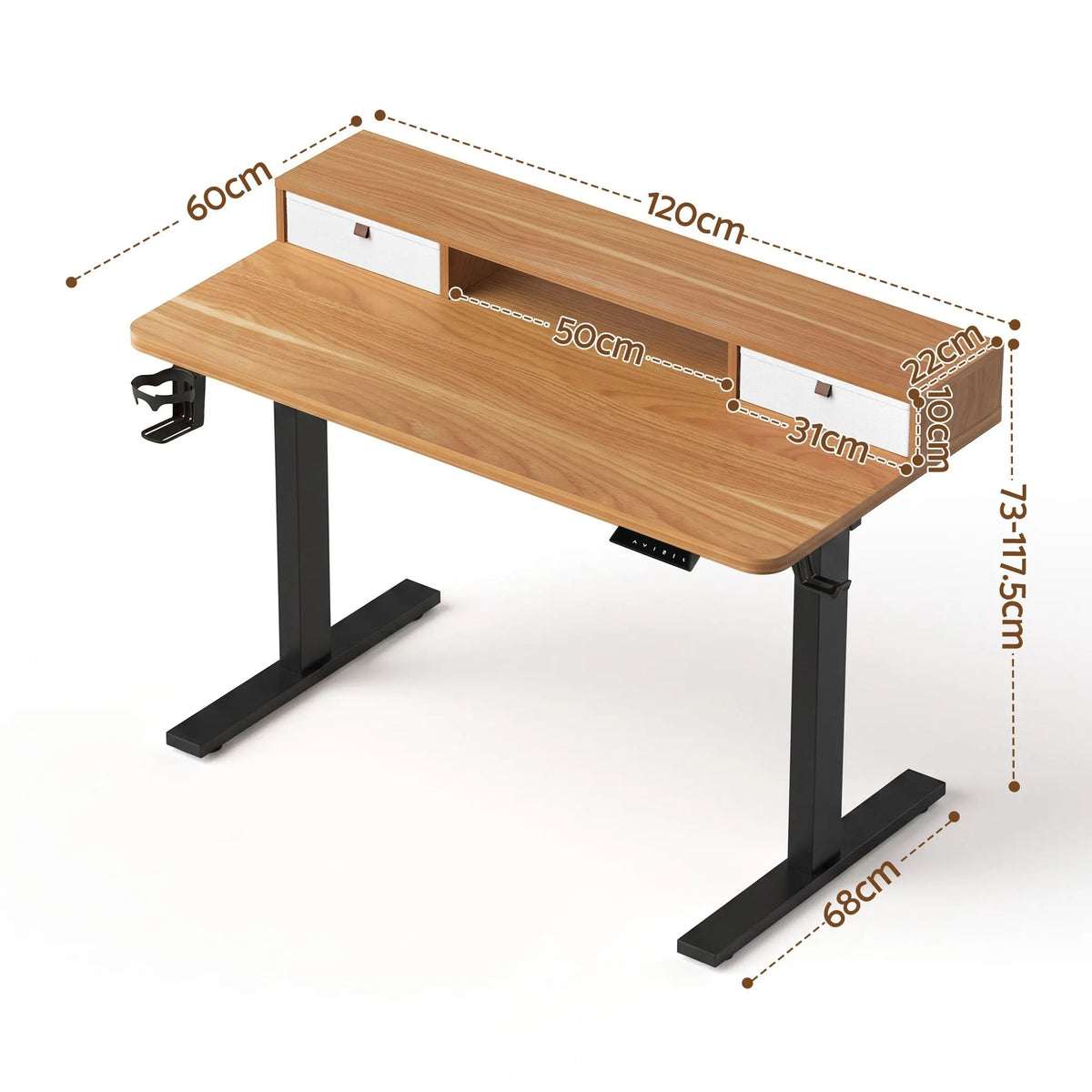 Artiss Electric Standing Desk Height Adjustable Home Office 120cm Oak - Image 3