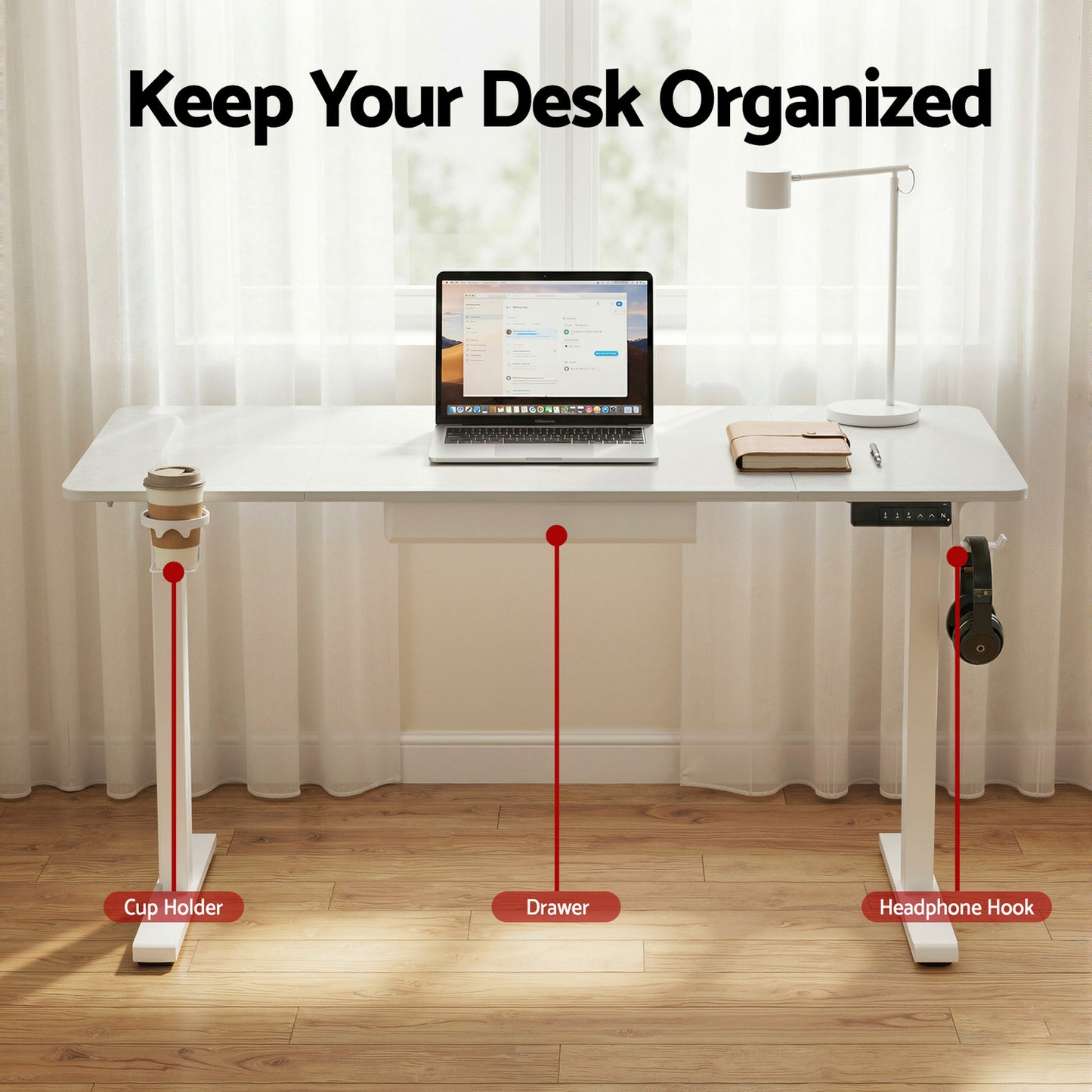 Artiss Electric Standing Desk 140cm Adjustable Height Motorised Home Office Desk Drawer - Image 6