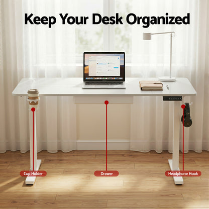 Artiss Electric Standing Desk 140cm Adjustable Height Motorised Home Office Desk Drawer - Image 6