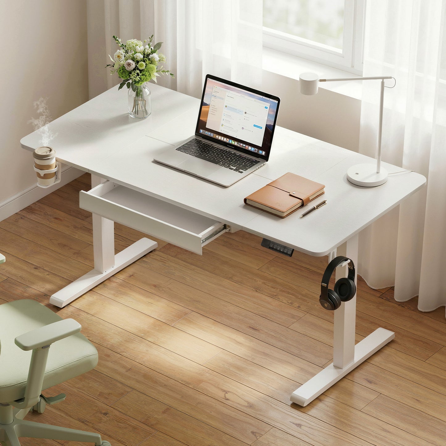 Artiss Electric Standing Desk 140cm Adjustable Height Motorised Home Office Desk Drawer - Image 7