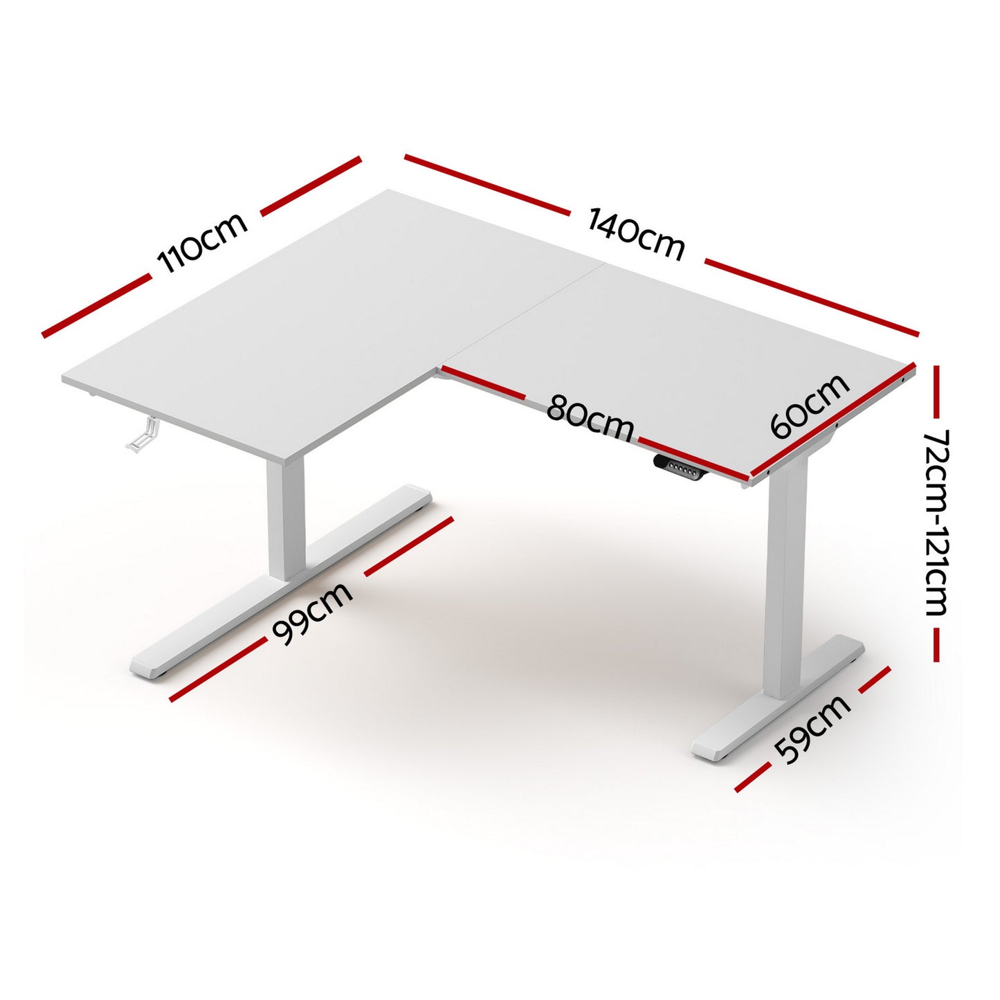 Artiss L-Shape Standing Desk Sit Stand Up Height Adjustable Electric Motorised White - Image 2