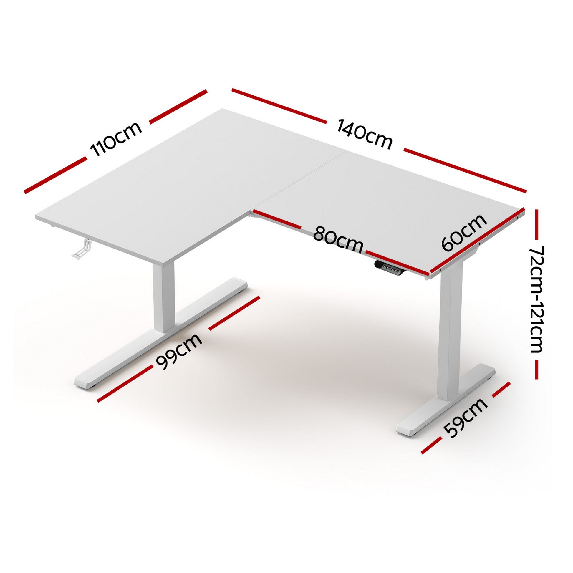 Artiss L-Shape Standing Desk Sit Stand Up Height Adjustable Electric Motorised White - Image 2