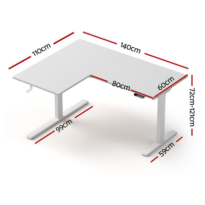 Artiss L-Shape Standing Desk Sit Stand Up Height Adjustable Electric Motorised White - Image 2