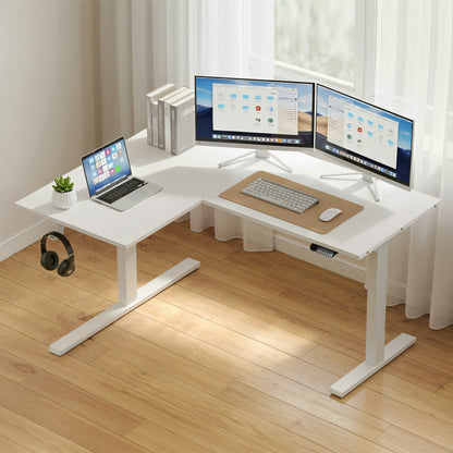 Artiss L-Shape Standing Desk Sit Stand Up Height Adjustable Electric Motorised White - Image 7