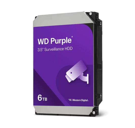 Western Digital WD Purple 6TB 3.5' Surveillance HDD 5400RPM 64MB SATA3 175MB/s 180TBW 24x7 64 Cam...