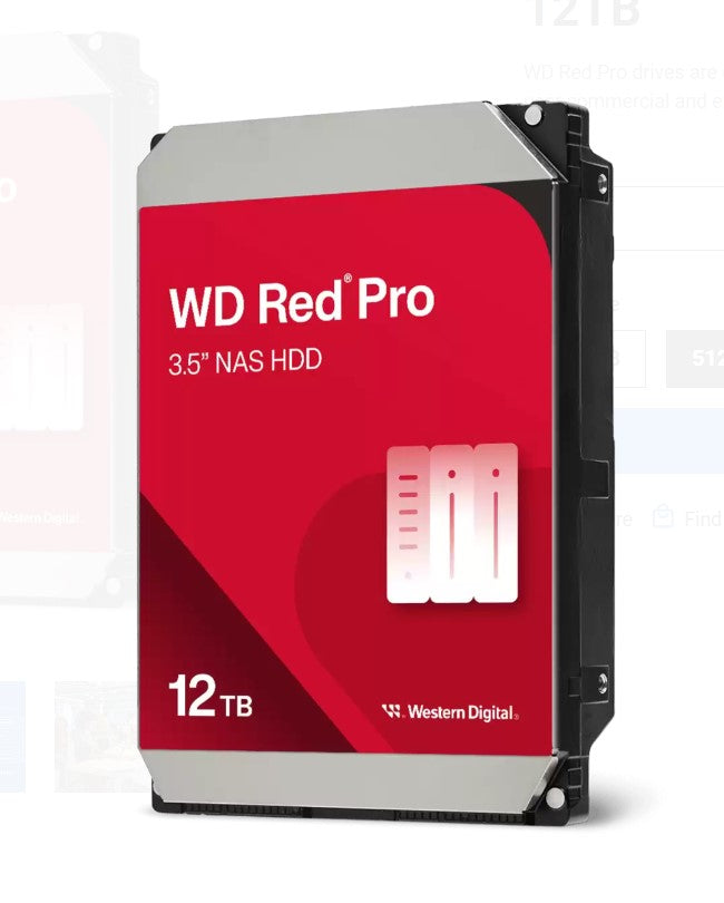 Western Digital WD Red Pro 12TB 3.5' NAS HDD SATA3 7200RPM 256MB Cache 24x7 300TBW ~24-bays NASwa...