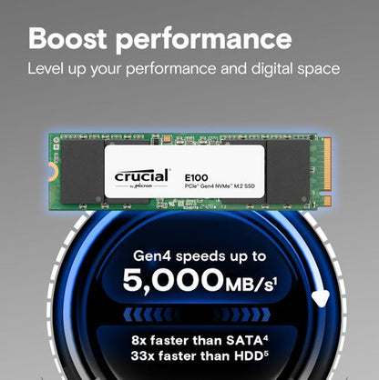 Crucial E100 2TB Gen4 NVMe SSD 5000/4500 MB/s R/W 100TBW 350K/460K IOPS 1M hrs MTTF M.2 2280 PCIe... - Image 2