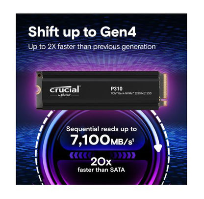 Crucial P310 4TB Gen4 2280 NVMe SSD Heatsink 7100/6000 MB/s R/W 800TBW 1000K/1000K IOPS 1.5M hrs... - Image 2