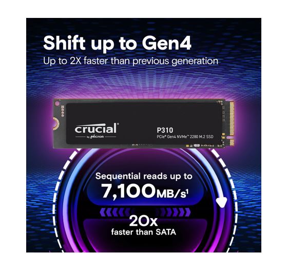 Crucial P310 4TB Gen4 2280 NVMe SSD 7100/6000 MB/s R/W 800TBW 1000K/1000K IOPS 1.5M hrs MTTF Full... - Image 2