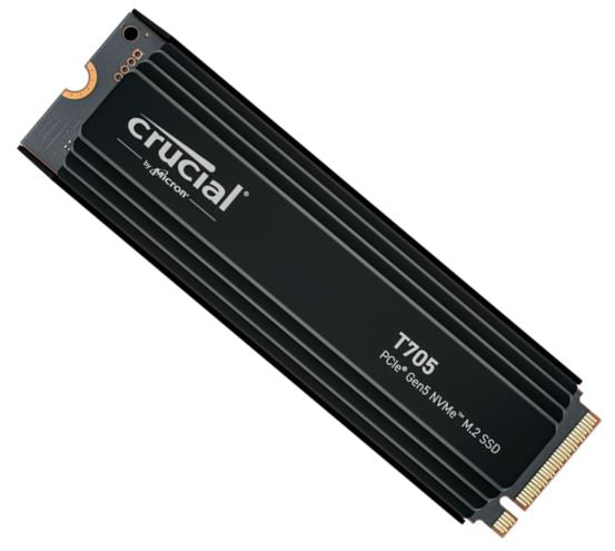 Crucial T705 1TB Gen5 NVMe SSD Heatsink - 13600/10200 MB/s R/W 600TBW 1400K IOPs 1.5M hrs MTTF Di...