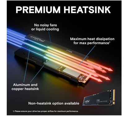Crucial T705 1TB Gen5 NVMe SSD Heatsink - 13600/10200 MB/s R/W 600TBW 1400K IOPs 1.5M hrs MTTF Di... - Image 4