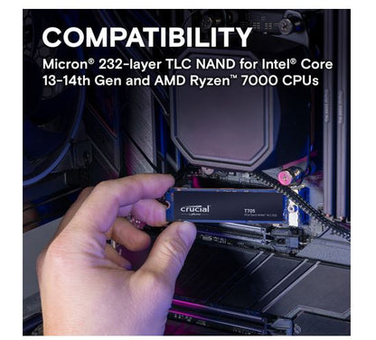 Crucial T705 1TB Gen5 NVMe SSD - 13600/10200 MB/s R/W 600TBW 1400K IOPs 1.5M hrs MTTF DirectStora... - Image 2