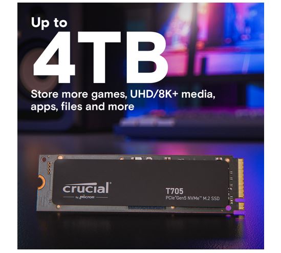 Crucial T705 1TB Gen5 NVMe SSD - 13600/10200 MB/s R/W 600TBW 1400K IOPs 1.5M hrs MTTF DirectStora... - Image 4