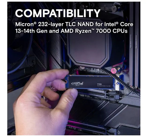 Crucial T705 2TB Gen5 NVMe SSD - 14500/12700 MB/s R/W 1200TBW 1550K IOPs 1.5M hrs MTTF DirectStor... - Image 2
