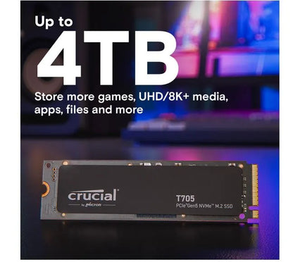 Crucial T705 2TB Gen5 NVMe SSD - 14500/12700 MB/s R/W 1200TBW 1550K IOPs 1.5M hrs MTTF DirectStor... - Image 4