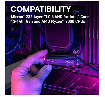 Crucial T705 4TB Gen5 NVMe SSD Heatsink - 14100/12600 MB/s R/W 2400TBW 1500K IOPs 1.5M hrs MTTF D... - Image 2