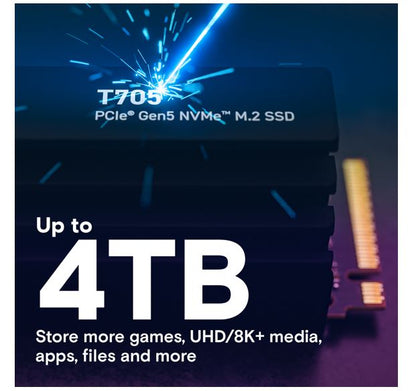 Crucial T705 4TB Gen5 NVMe SSD Heatsink - 14100/12600 MB/s R/W 2400TBW 1500K IOPs 1.5M hrs MTTF D... - Image 3