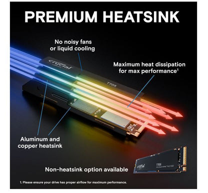 Crucial T705 4TB Gen5 NVMe SSD Heatsink - 14100/12600 MB/s R/W 2400TBW 1500K IOPs 1.5M hrs MTTF D... - Image 4