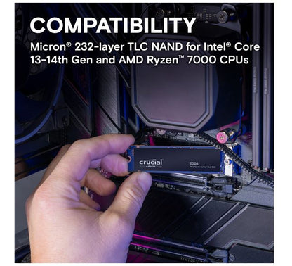 Crucial T705 4TB Gen5 NVMe SSD - 14100/12600 MB/s R/W 2400TBW 1500K IOPs 1.5M hrs MTTF DirectStor... - Image 2