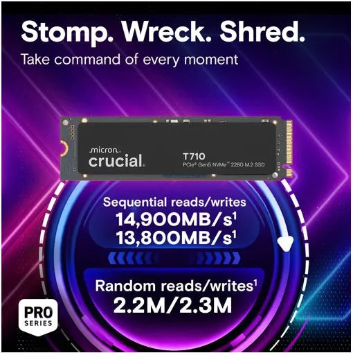 Crucial T710 1TB PCIe Gen5 NVMe 2280 SSD - 14900/13700 MB/s R/W 600TBW 2.2M IOPs 1.5M hrs MTTF wi... - Image 2