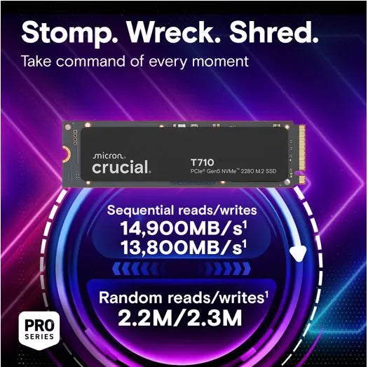 Crucial T710 2TB PCIe Gen5 NVMe 2280 SSD - 14500/13800 MB/s R/W 1200TBW 2.3M IOPs 1.5M hrs MTTF w... - Image 2