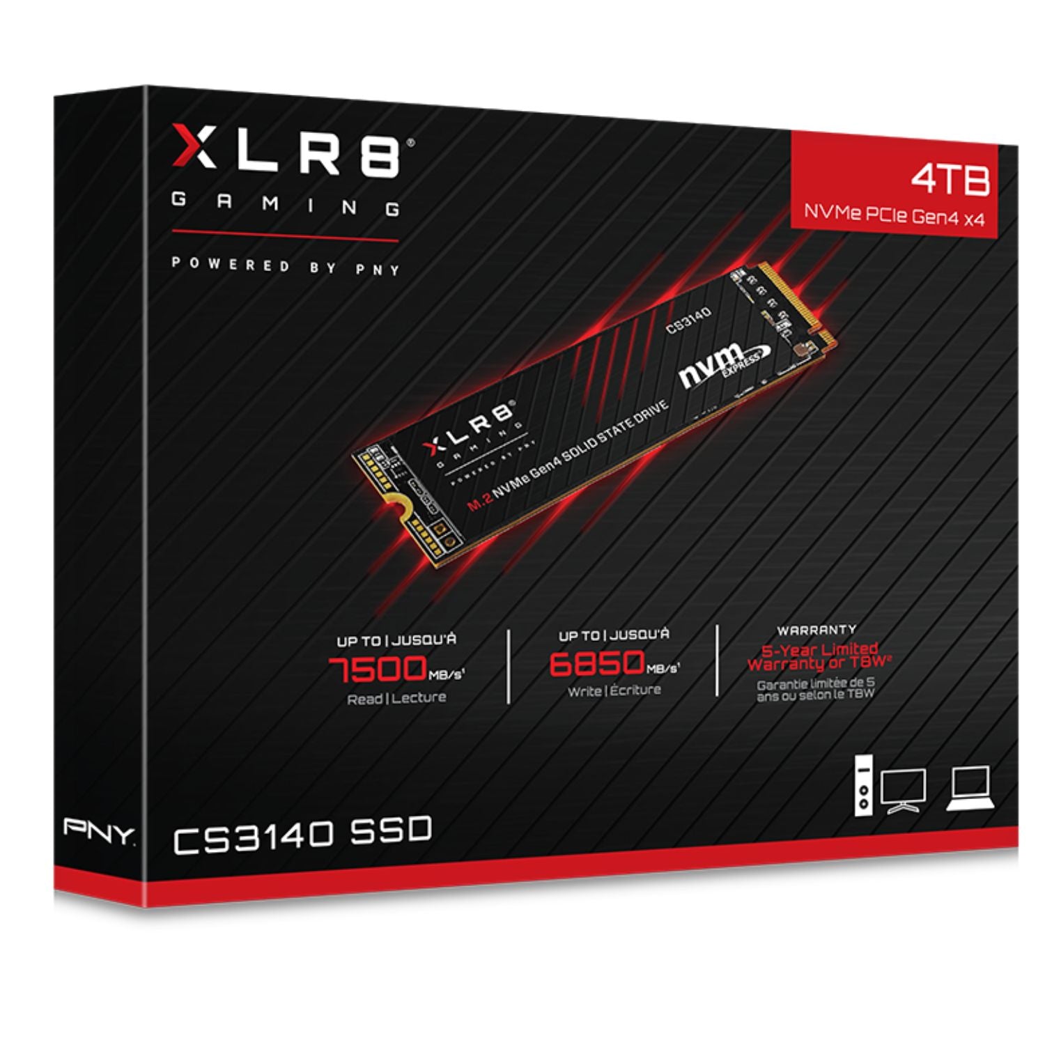 PNY CS3140 4TB NVMe Gen4 SSD for PS5 7500MB/s 6850MB/s R/W 1400TBW 650K/700K 2M hrs MTBF 5yrs wty... - Image 2