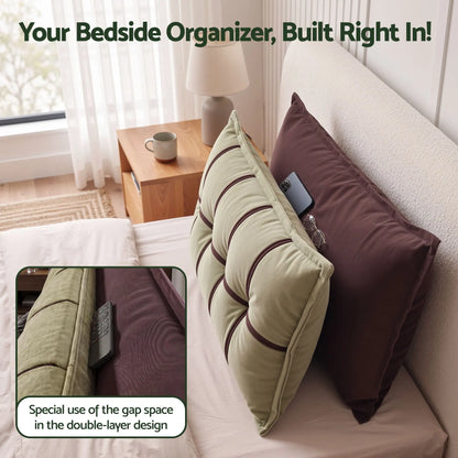 Giselle Bedding Headboard Pillow with Double-Layer Storage Wedge Reading Backrest with Adjustable Filling, Chenille Bed Rest Cushion for Daybed, Dorm, and RV Double - Image 2