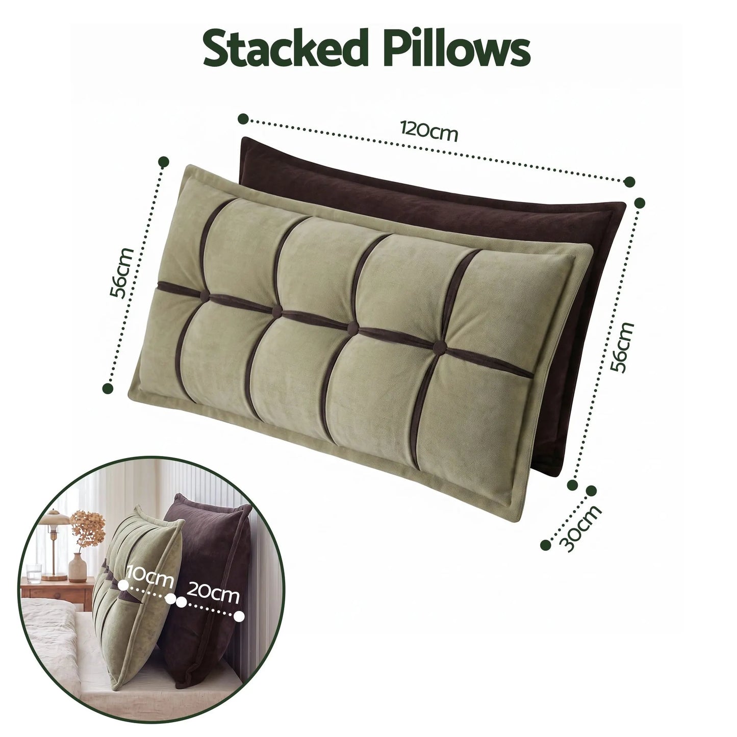 Giselle Bedding Headboard Pillow with Double-Layer Storage Wedge Reading Backrest with Adjustable Filling, Chenille Bed Rest Cushion for Daybed, Dorm, and RV Double - Image 9