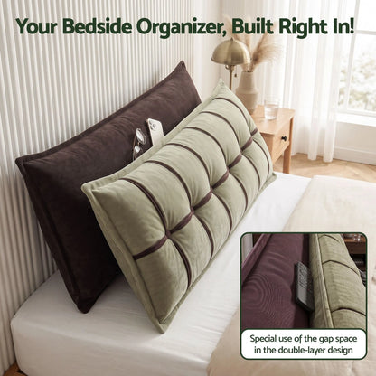 Giselle Bedding Headboard Pillow with Double-Layer Storage Wedge Reading Backrest with Adjustable Filling, Chenille Bed Rest Cushion for Daybed, Dorm, and RV King - Image 2