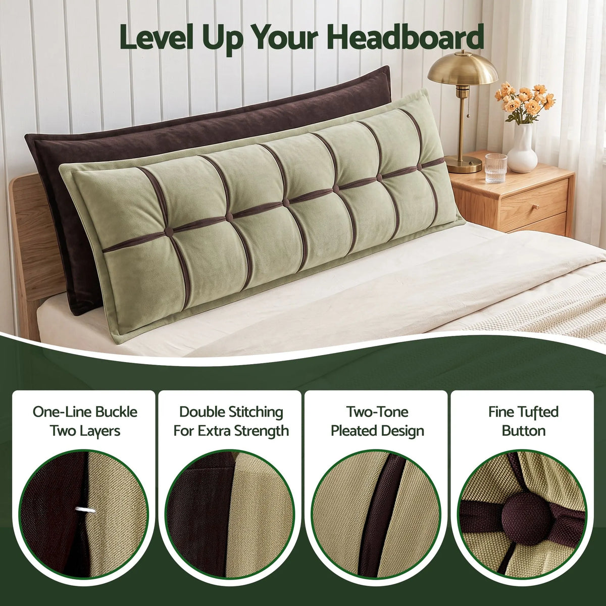 Giselle Bedding Headboard Pillow with Double-Layer Storage Wedge Reading Backrest with Adjustable Filling, Chenille Bed Rest Cushion for Daybed, Dorm, and RV King - Image 3