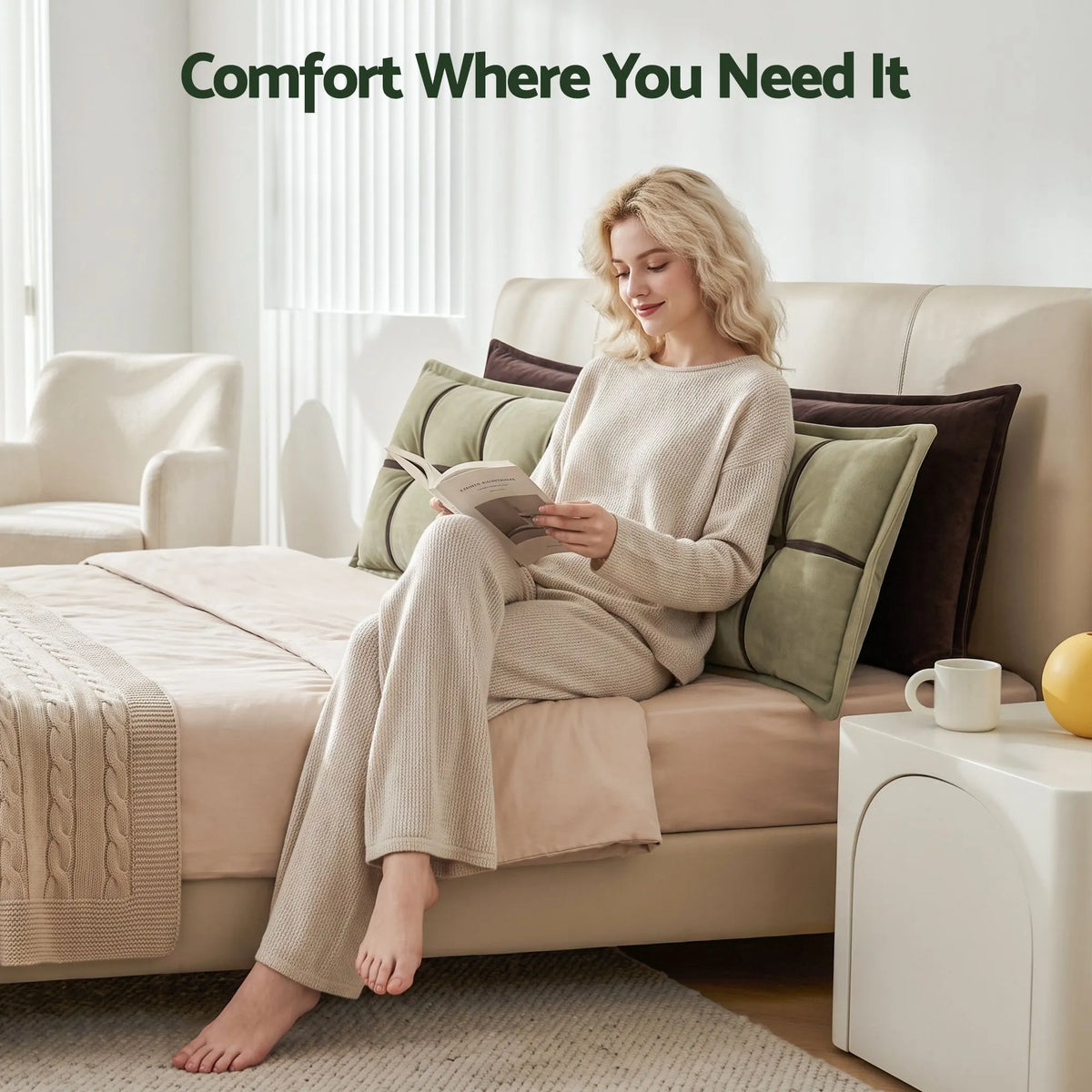Giselle Bedding Headboard Pillow with Double-Layer Storage Wedge Reading Backrest with Adjustable Filling, Chenille Bed Rest Cushion for Daybed, Dorm, and RV King - Image 5
