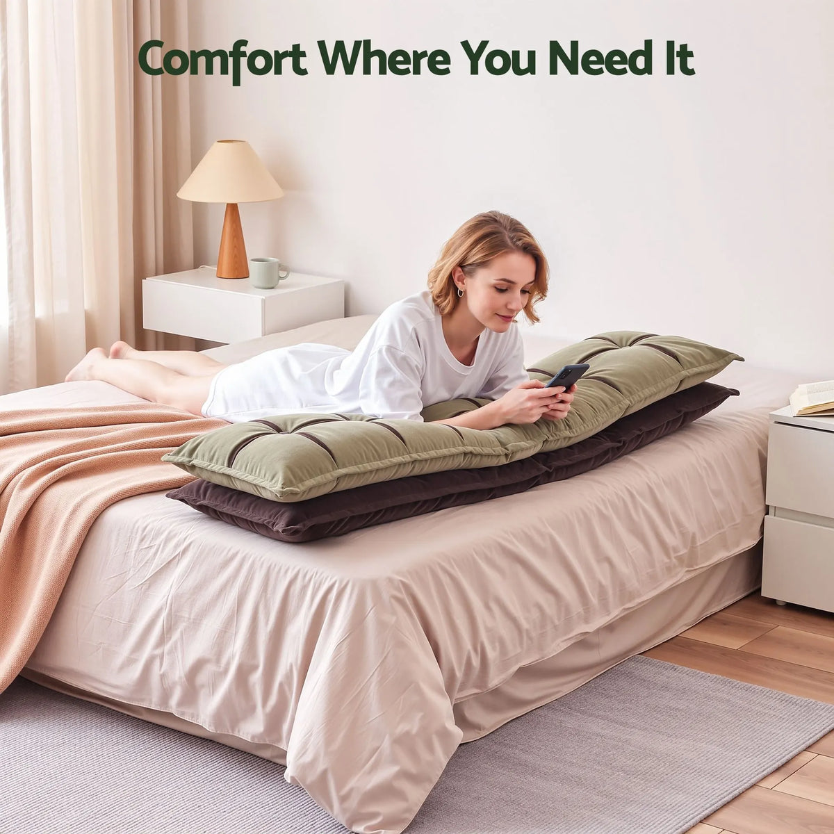 Giselle Bedding Headboard Pillow with Double-Layer Storage Wedge Reading Backrest with Adjustable Filling, Chenille Bed Rest Cushion for Daybed, Dorm, and RV King - Image 6