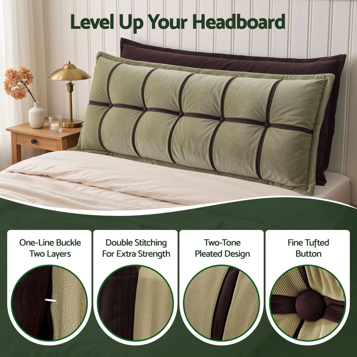 Giselle Bedding Headboard Pillow with Double-Layer Storage Wedge Reading Backrest with Adjustable Filling, Chenille Bed Rest Cushion for Daybed, Dorm, and RV Queen - Image 3