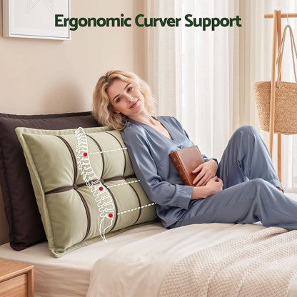 Giselle Bedding Headboard Pillow with Double-Layer Storage Wedge Reading Backrest with Adjustable Filling, Chenille Bed Rest Cushion for Daybed, Dorm, and RV Queen - Image 4