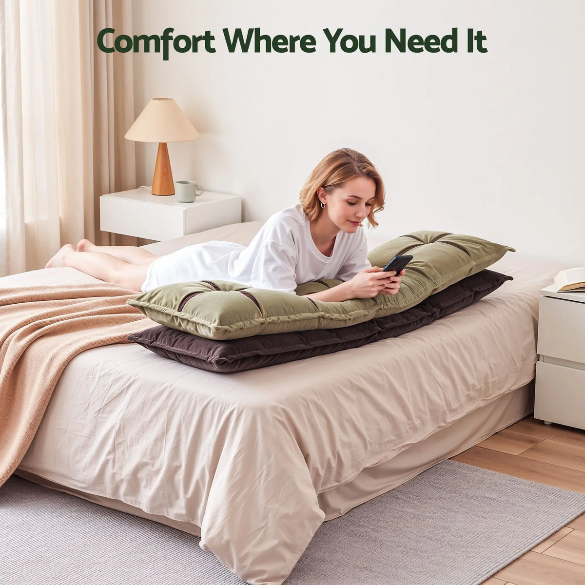 Giselle Bedding Headboard Pillow with Double-Layer Storage Wedge Reading Backrest with Adjustable Filling, Chenille Bed Rest Cushion for Daybed, Dorm, and RV Queen - Image 6