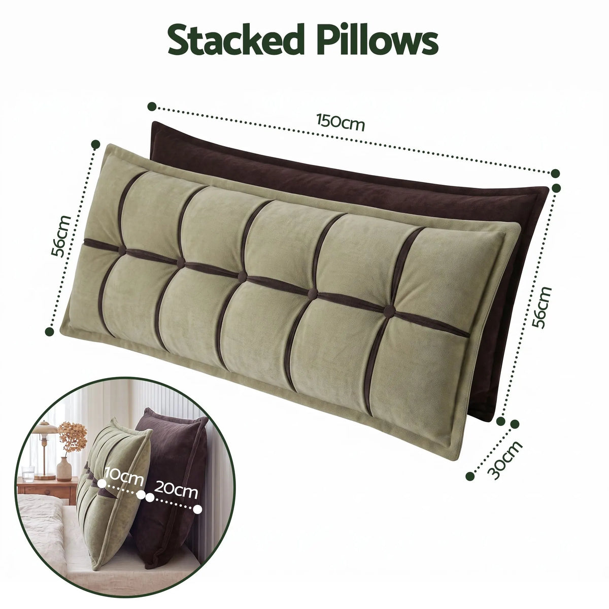Giselle Bedding Headboard Pillow with Double-Layer Storage Wedge Reading Backrest with Adjustable Filling, Chenille Bed Rest Cushion for Daybed, Dorm, and RV Queen - Image 9