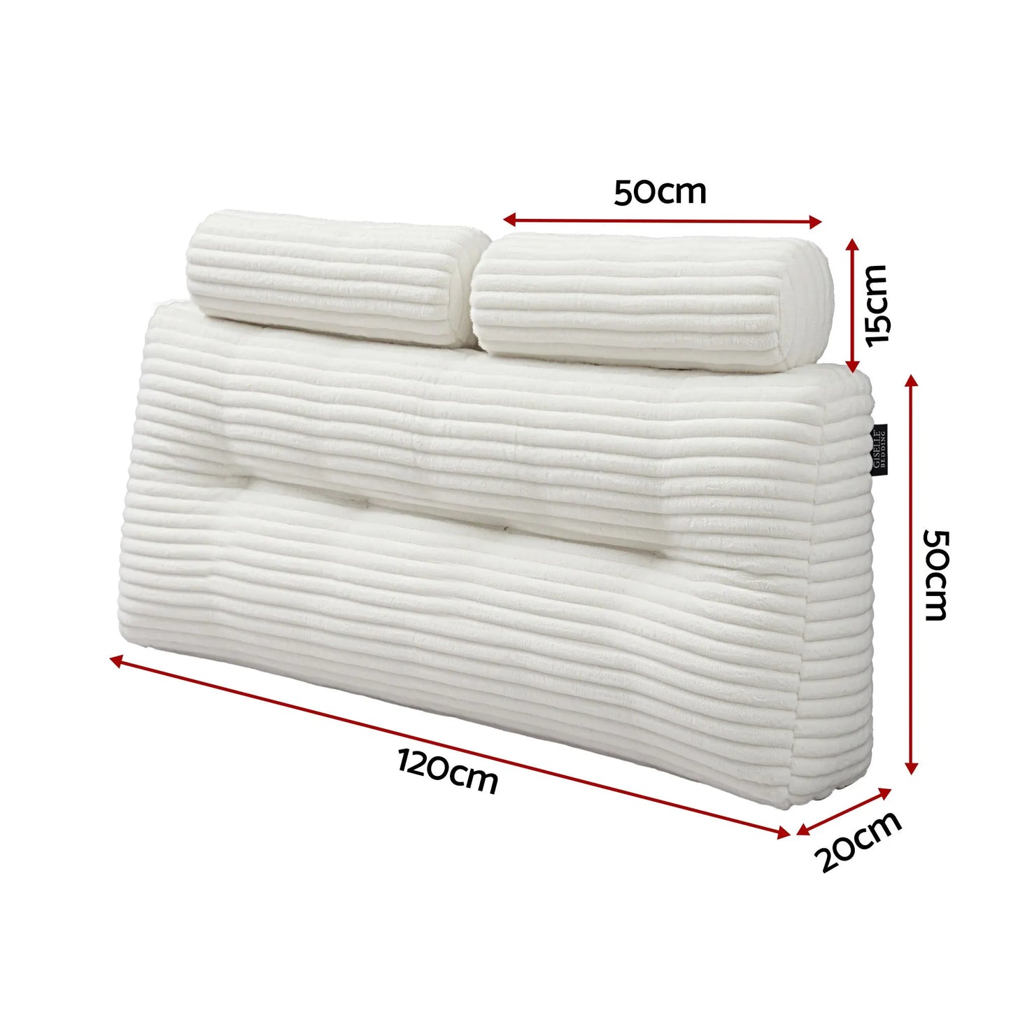 Giselle wedge pillow headboard with non-flattening shredded foam core, perfect for dorm reading or sofa lap desk, 330g corduroy cover, side pockets, Double - Image 2