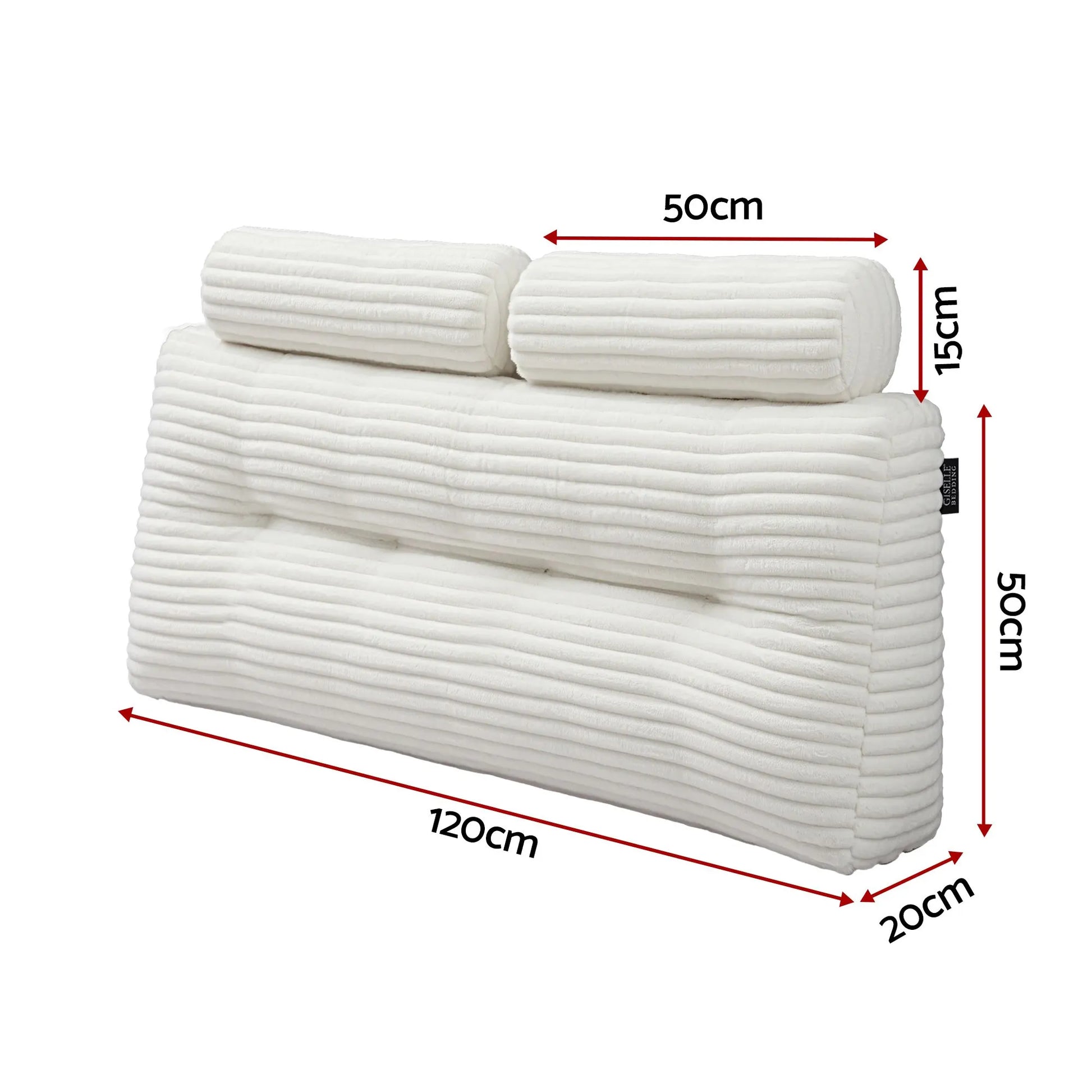 Giselle wedge pillow headboard with non-flattening shredded foam core, perfect for dorm reading or sofa lap desk, 330g corduroy cover, side pockets, Double - Image 2