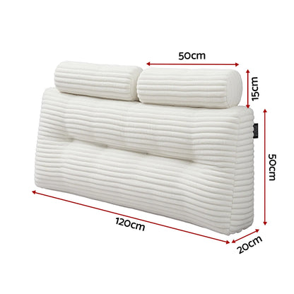 Giselle wedge pillow headboard with non-flattening shredded foam core, perfect for dorm reading or sofa lap desk, 330g corduroy cover, side pockets, Double - Image 2