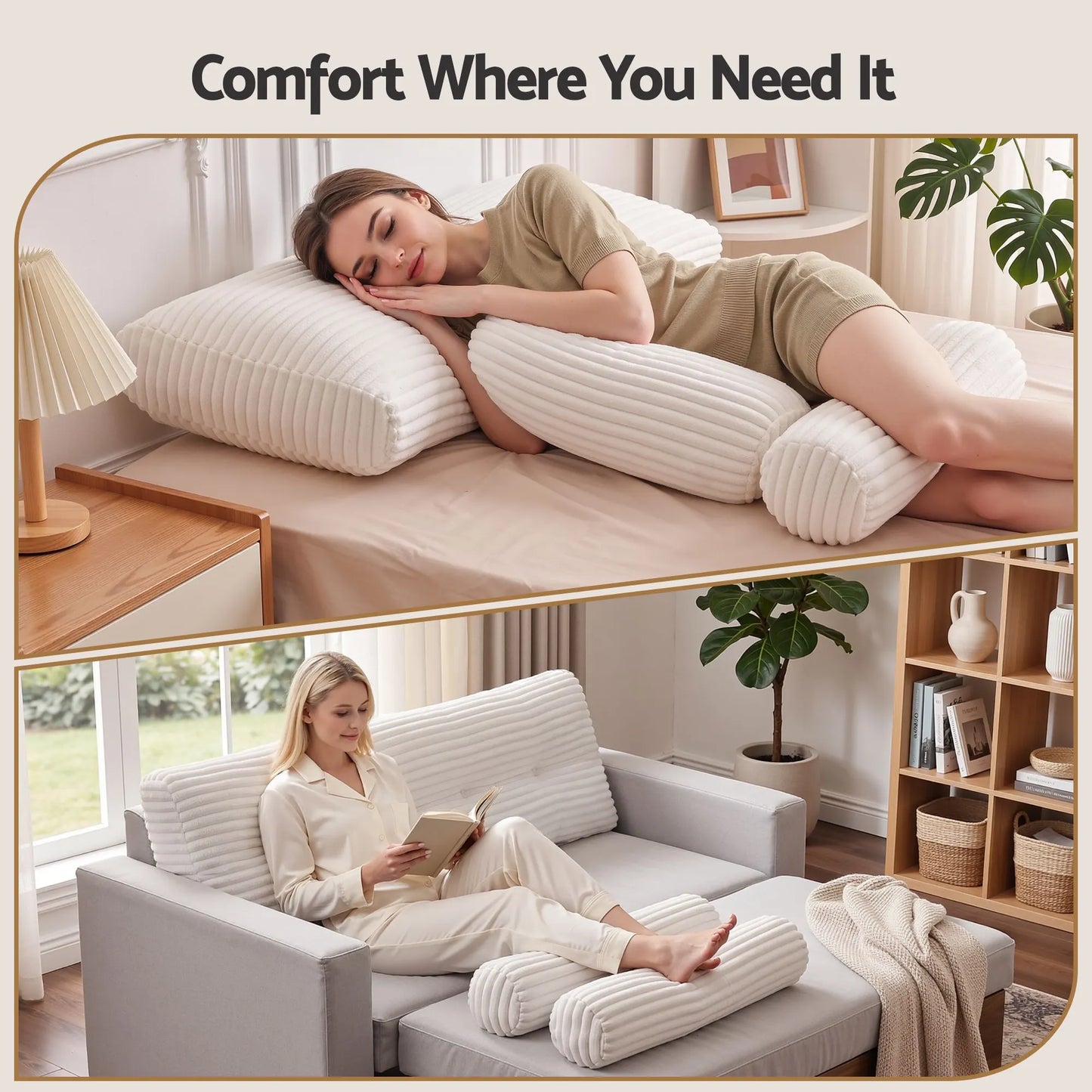 Giselle wedge pillow headboard with non-flattening shredded foam core, perfect for dorm reading or sofa lap desk, 330g corduroy cover, side pockets, Double - Image 6
