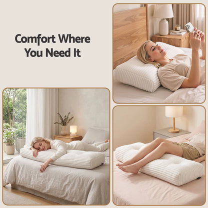 Giselle wedge pillow headboard with non-flattening shredded foam core, perfect for dorm reading or sofa lap desk, 330g corduroy cover, side pockets, Double - Image 7
