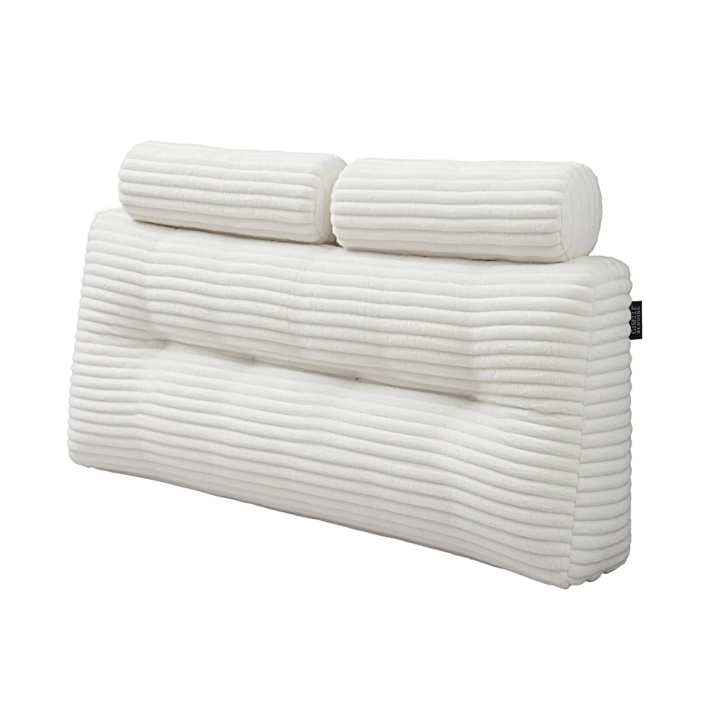 Giselle wedge pillow headboard with non-flattening shredded foam core, perfect for dorm reading or sofa lap desk, 330g corduroy cover, side pockets, Double - Image 8