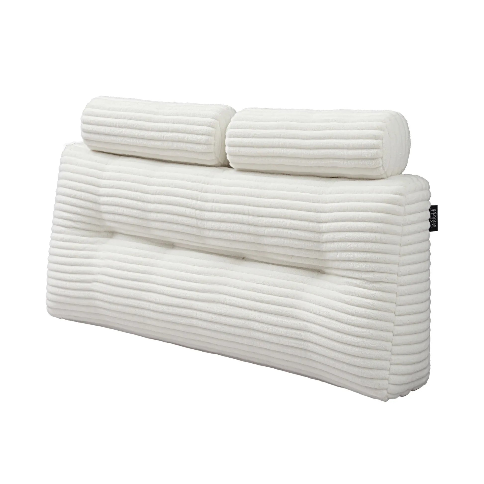Giselle wedge pillow headboard with non-flattening shredded foam core, perfect for dorm reading or sofa lap desk, 330g corduroy cover, side pockets, Double - Image 8