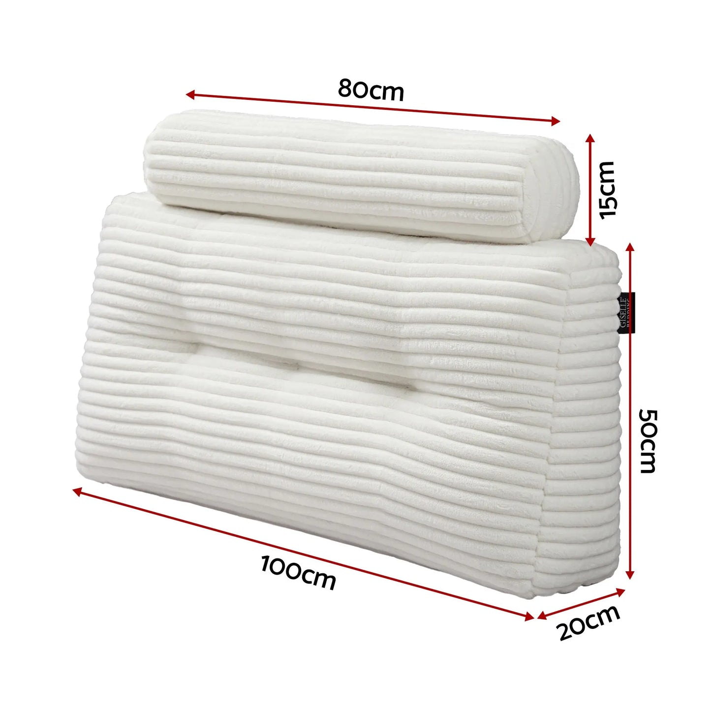 Giselle wedge pillow headboard with non-flattening shredded foam core, perfect for dorm reading or sofa lap desk, 330g corduroy cover, side pockets, King Single - Image 2