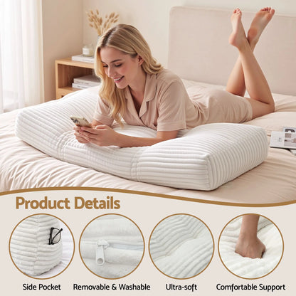 Giselle wedge pillow headboard with non-flattening shredded foam core, perfect for dorm reading or sofa lap desk, 330g corduroy cover, side pockets, King Single - Image 4