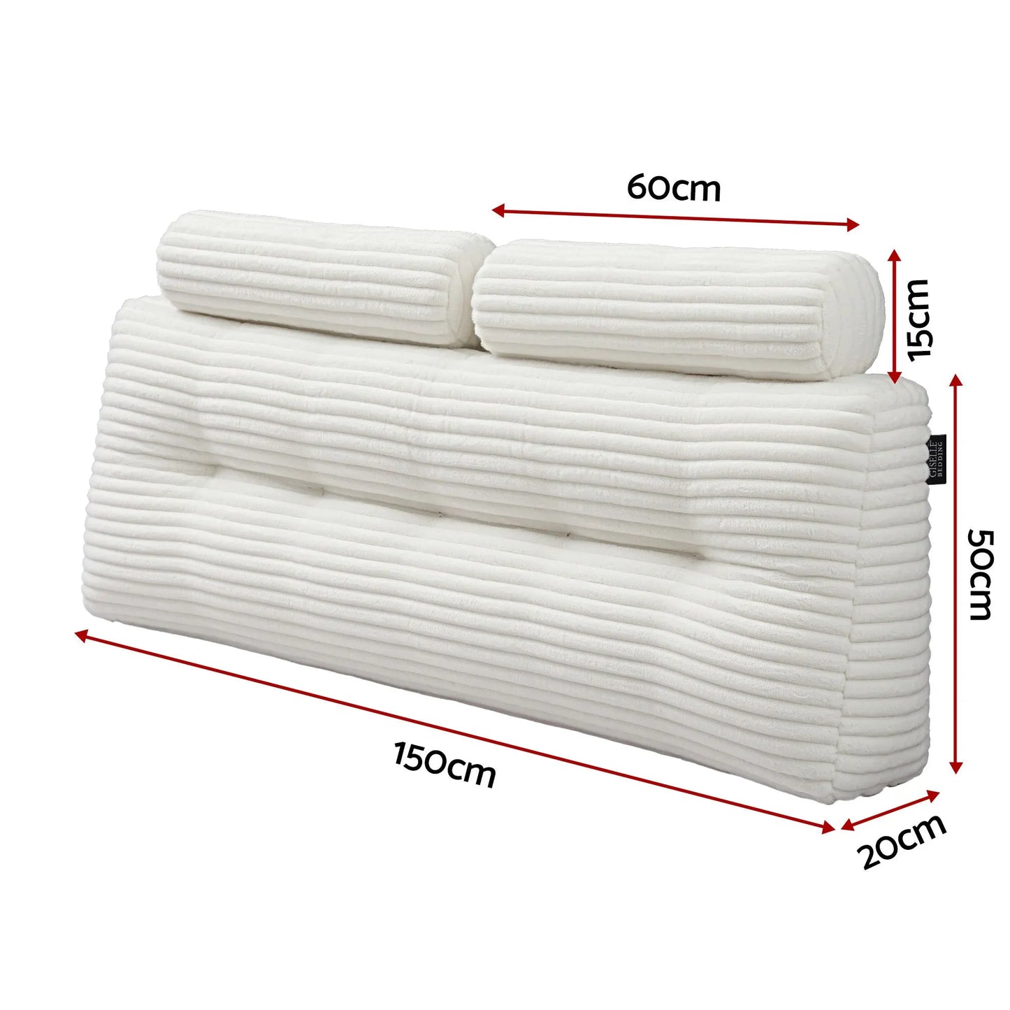 Giselle wedge pillow headboard with non-flattening shredded foam core, perfect for dorm reading or sofa lap desk, 330g corduroy cover, side pockets, Queen - Image 2