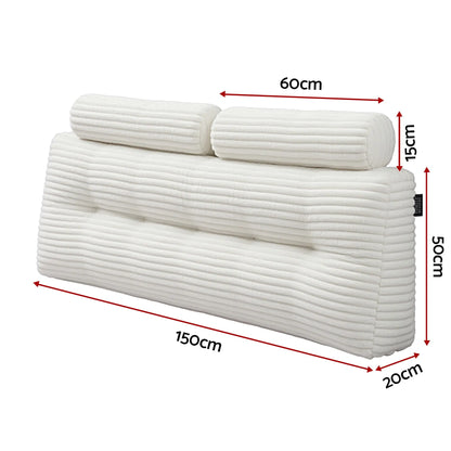 Giselle wedge pillow headboard with non-flattening shredded foam core, perfect for dorm reading or sofa lap desk, 330g corduroy cover, side pockets, Queen - Image 2