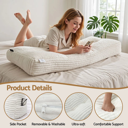 Giselle wedge pillow headboard with non-flattening shredded foam core, perfect for dorm reading or sofa lap desk, 330g corduroy cover, side pockets, Queen - Image 4