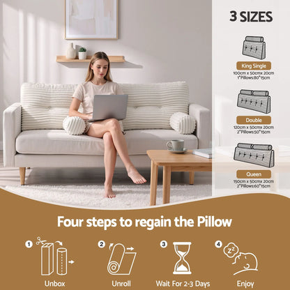 Giselle wedge pillow headboard with non-flattening shredded foam core, perfect for dorm reading or sofa lap desk, 330g corduroy cover, side pockets, Queen - Image 5