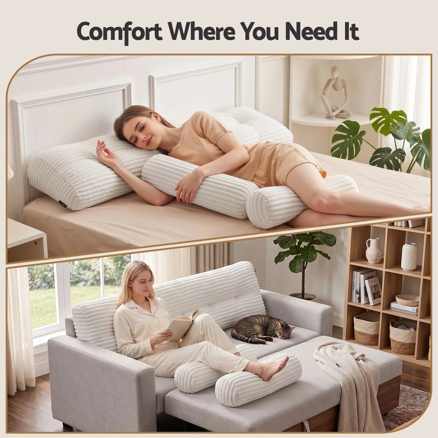 Giselle wedge pillow headboard with non-flattening shredded foam core, perfect for dorm reading or sofa lap desk, 330g corduroy cover, side pockets, Queen - Image 6